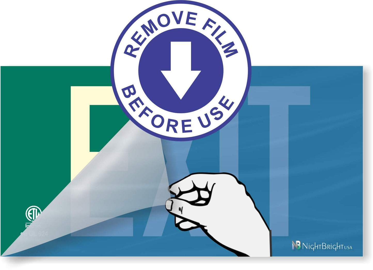 Photoluminescent Exit Sign Green - Pack of 2 - Aluminum - UL 924 Code Approved/IBC/NFPA 101 / NightBright USA Part Number ULG-050 II