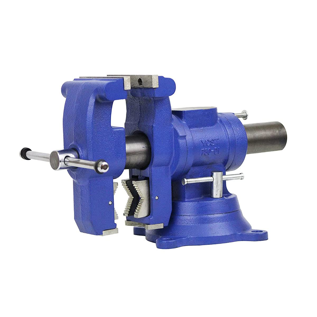 Yost Vises 750-DI Multi-Jaw Rotating Vise System | 2 in 1 Multipurpose Bench and Pipe Vise | Secure Grip with Swivel Base | Made with a Combination of Ductile Iron & Hardened Steel | Gray