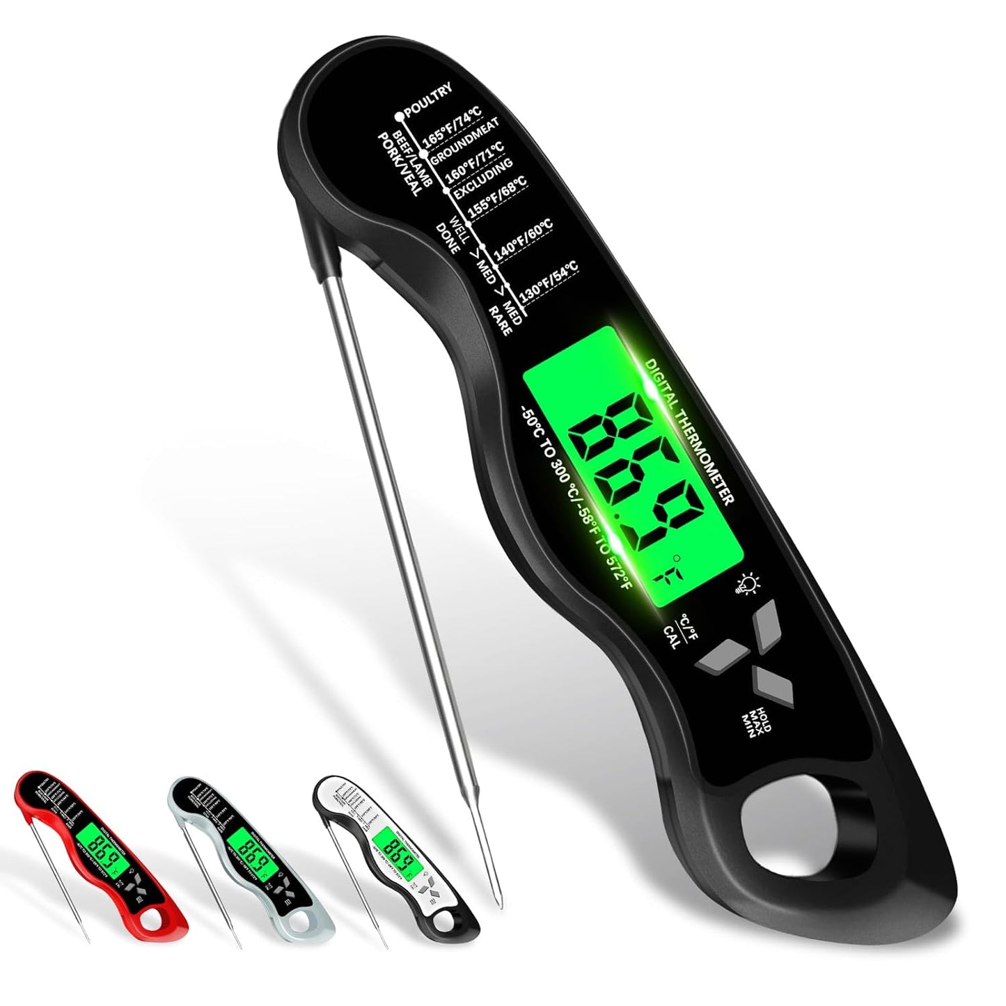 Skiennix Digital Meat Thermometer - IP67 Waterproof Cooking Thermometer with Backlight & Calibration