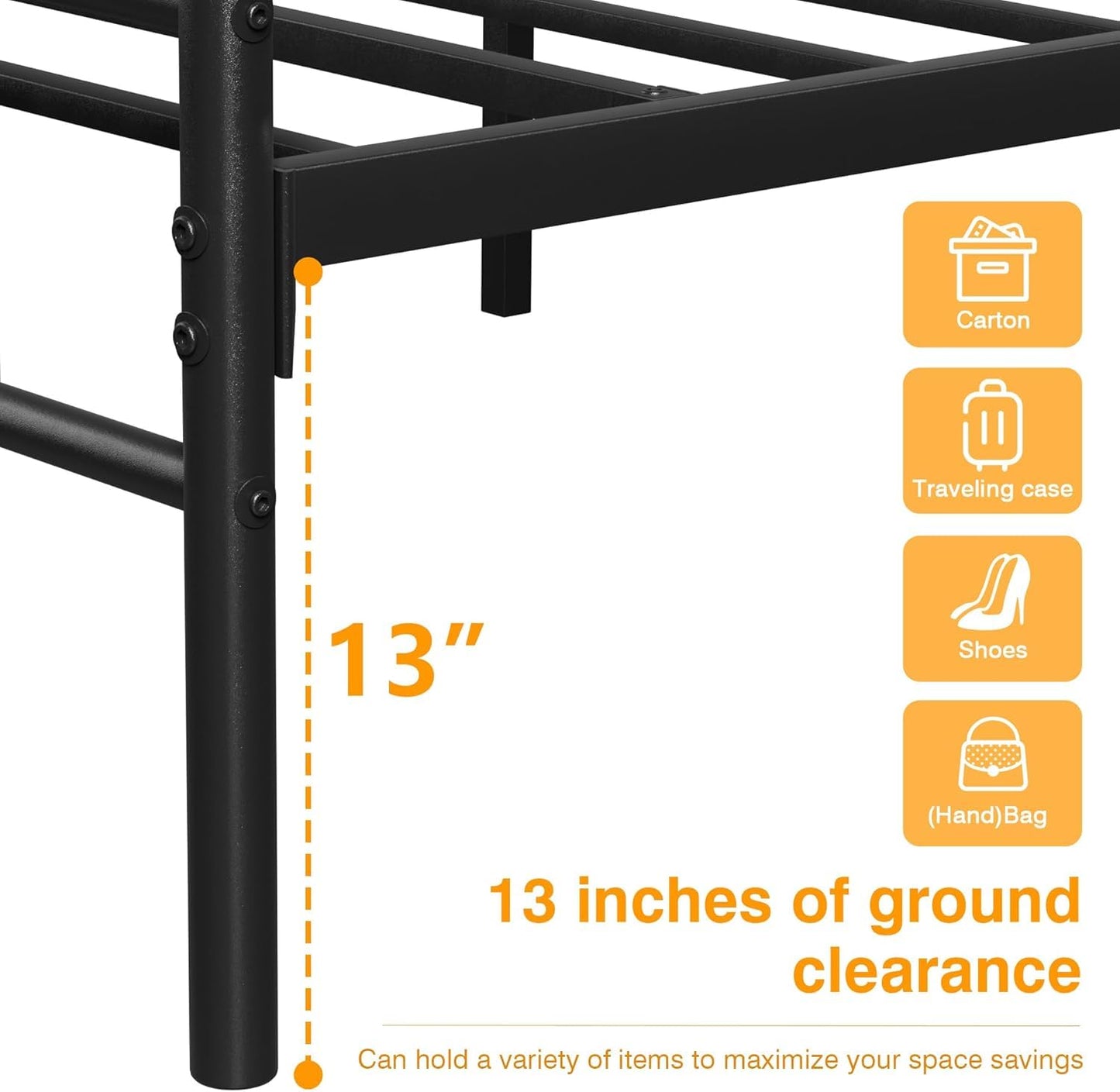 VECELO Queen Mattle Black Bed Frame with Headboard and Footboard, 14 Inch Metal Platform Mattress Foundation, Sturdy Premium Steel Slat/No Box Spring Needed