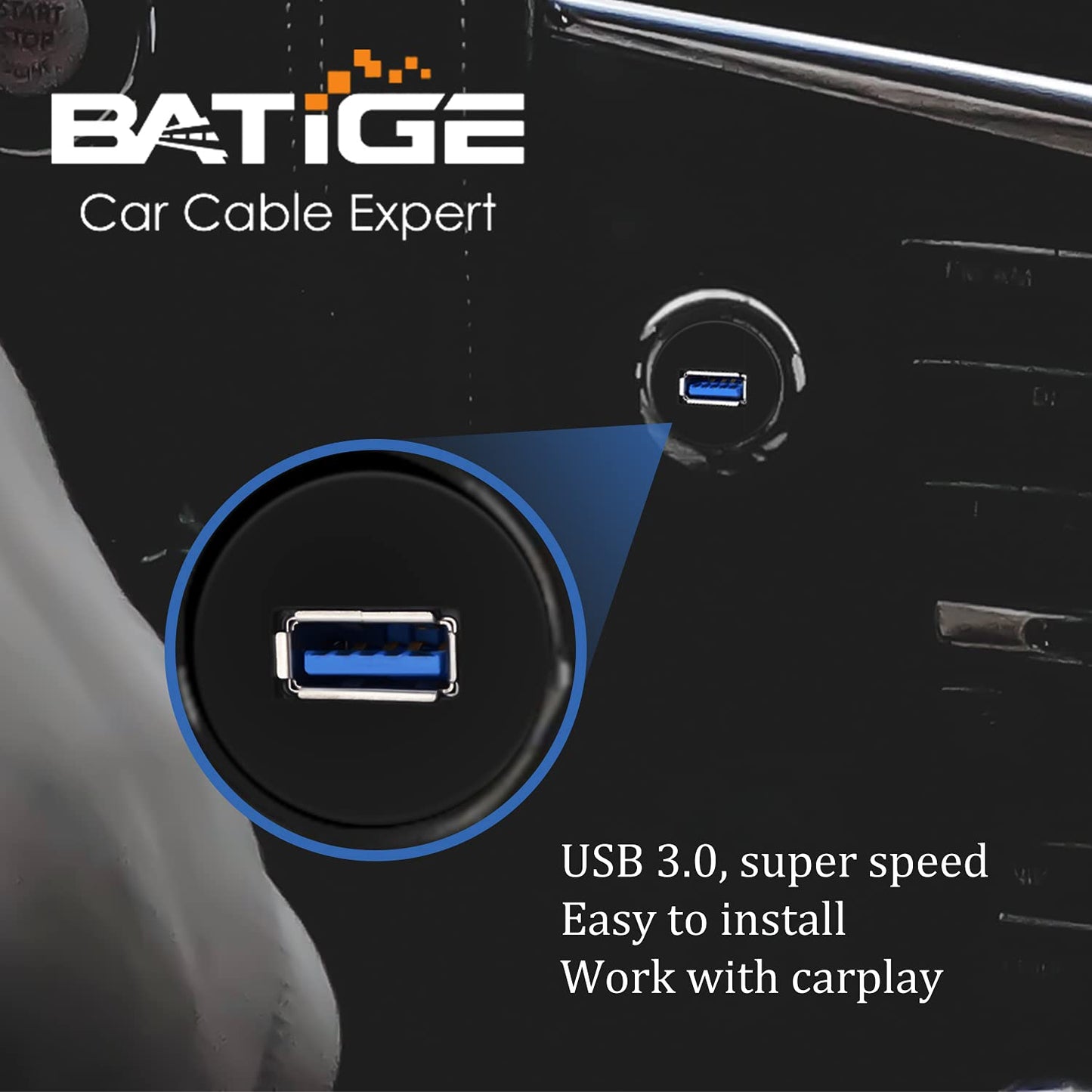 3.0 1ft BATIGE Single Port USB Male to Female AUX Car Mount Flush Cable Waterproof Extension for Car Truck Boat