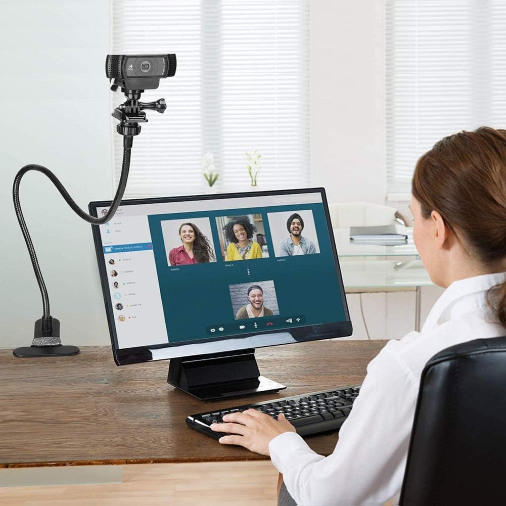 shenruifa 1/4 Inch 360 Adjustable Gooseneck Webcam Stand Phone Holder with Universal Screws, Flexible Arm Desk Bed