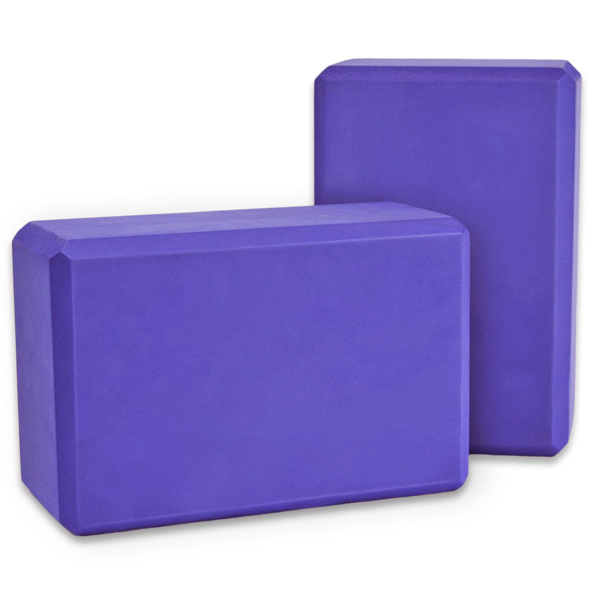 YogaAccessories High Density and Lightweight Foam Yoga Blocks - Strength and Flexibility Aid (Set of 2) - 9"x6"x4", Purple