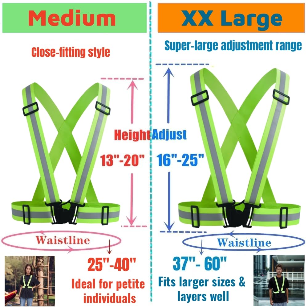 IDOU 1.5 IN Elastic High Visibility Reflective Safety Strap with 360° Silver Strips, Adjustable Hi Vis Night Running Vest for Cycling,Construction & Outdoor Activities (Yellow/XXL)