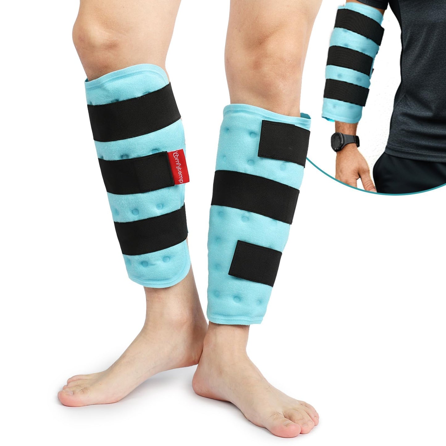 Comfytemp Calf Shin Splint Ice Packs for Injury Reusable, Elbow Gel Pad Wrap, Hot Cold Compression Freeze Sleeve for Swelling, Tendonitis, Knee, Leg, After Surgery, 2 Packs, S - M