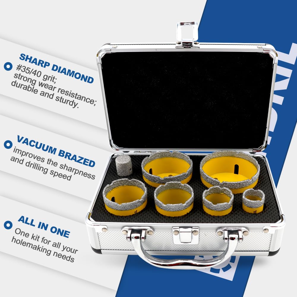 HIGHDRIL Diamond Drill Bits Kit with 5/8-11 for Porcelain Tile Ceramic Marble Brick Concrete Vacuum Brazed Hole Saw and HIGHDRIL Diamond Drill Bits Kit with 5/8-11
