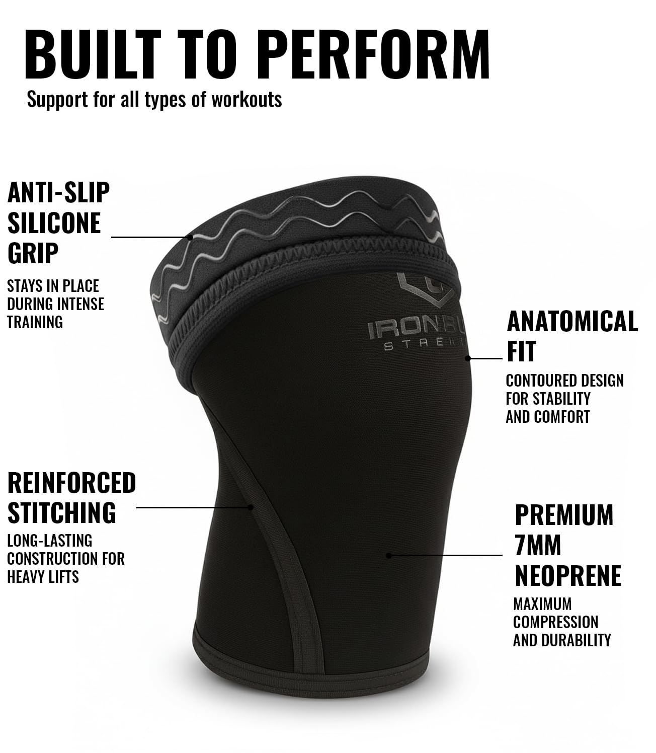 Iron Bull Strength Knee Sleeves 7mm (1 Pair) - Compression Brace & Knee Sleeve For Weightlifting, Powerlifting & Cross Training - Knee Support for Squats - Men & Women (Large)