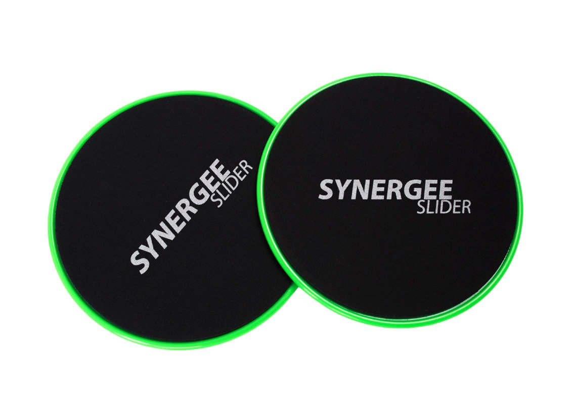 Synergee Electric Lime Green Core Sliders. Dual Sided Use on Carpet or Hardwood Floors. Abdominal Exercise Equipment