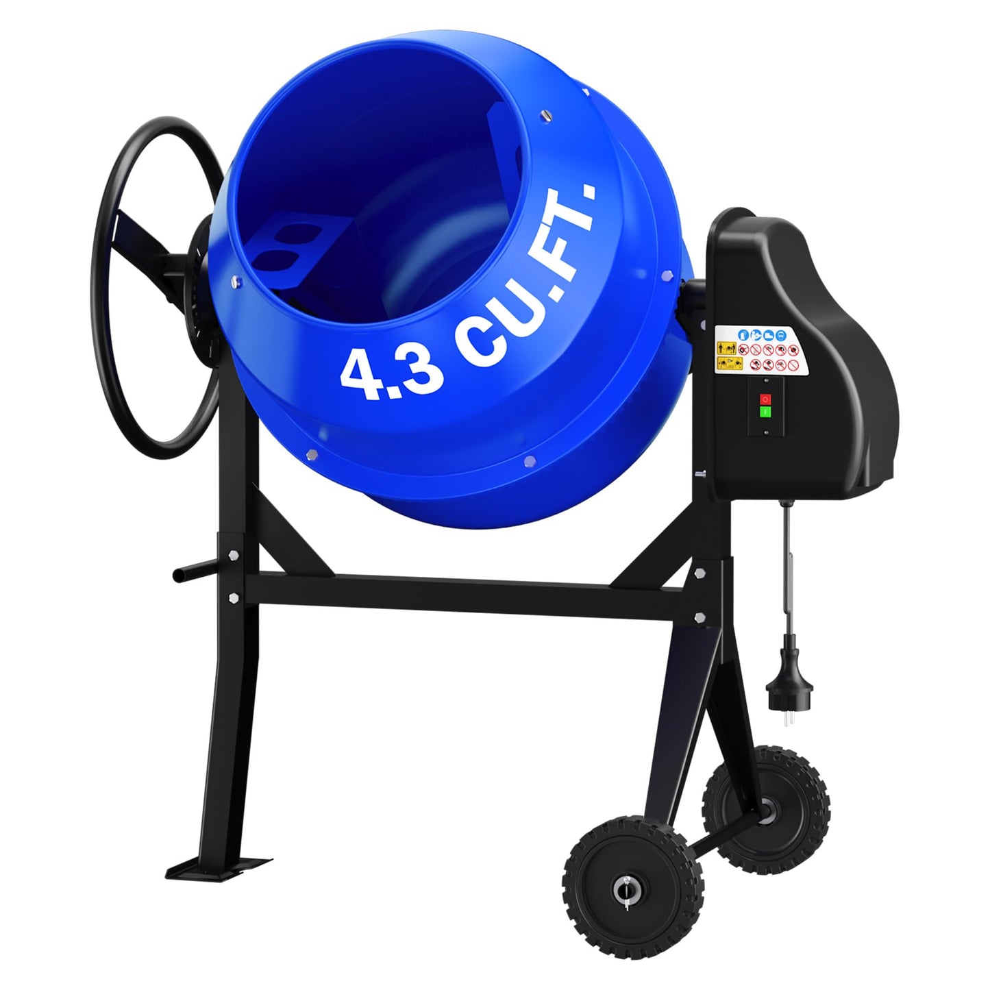POXURIO 120L Electric Cement Mixer, 4.3 Cubic Ft. 450W 3/5HP Portable Concrete Mixer Machine with Stand And Wheels for Stucco, Mortar, Seeds, Blue-2026 Upgraded