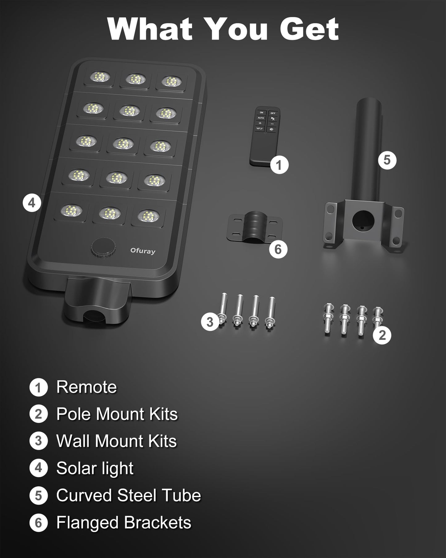 Ofuray Of-15000W Solar Street Lights Outdoor, Ultra High-Power Commercial Street Dusk to Dawn Flood Light with Motion Sensor, IP67 Waterproof 150LED High Power Security Lighting for Parking Lot, Yard