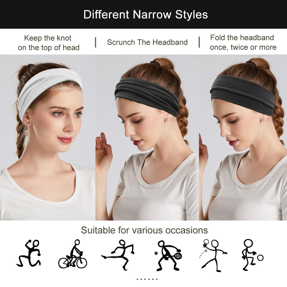 YONUF Fashion Headbands For Women Wide Headband Yoga Workout Head Bands Hair Accessories Band Black White Gray 6 Pack