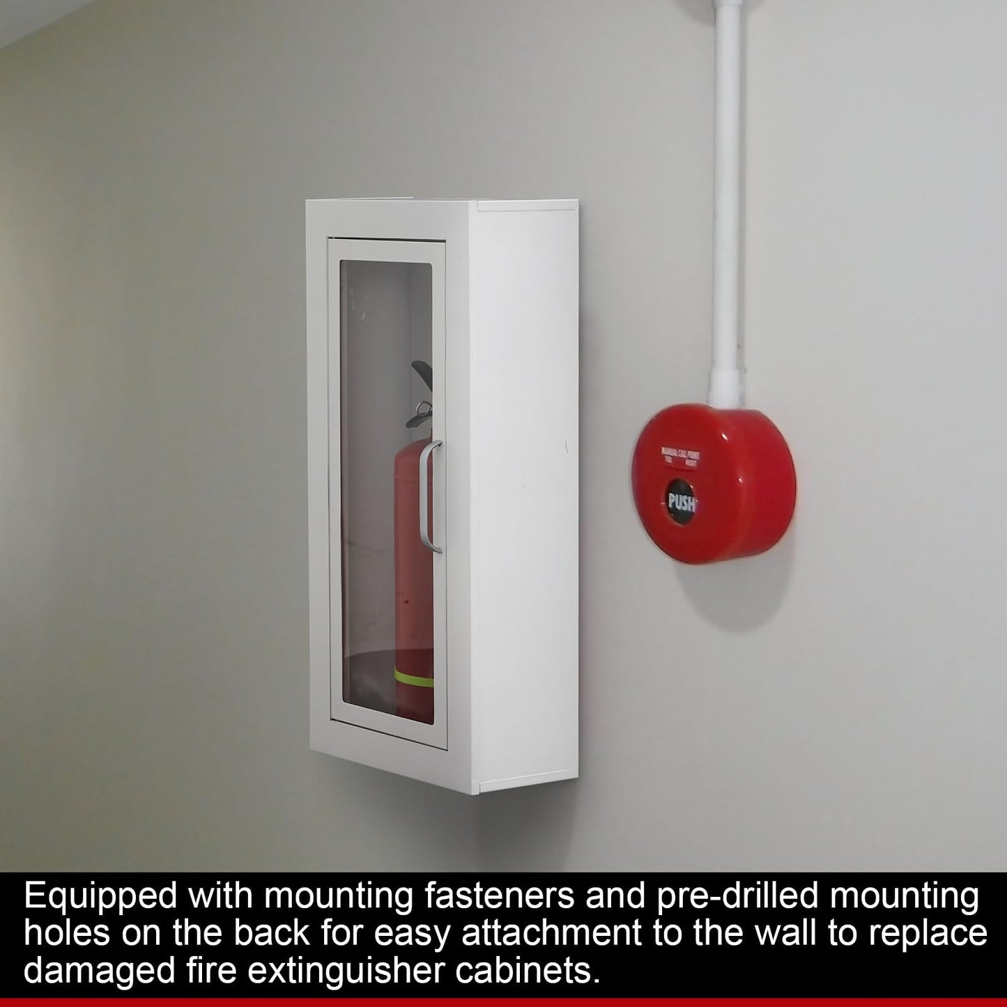 Zonon 1 Pcs 10lb Fire Extinguisher Cabinet Wall & Surface Mount 27 3/8 H x 13 7/8 W x 6 1/2 D White Steel Fire Extinguisher Box Wall Mount Extinguishers Case Holder with Handle for Outdoor Indoor