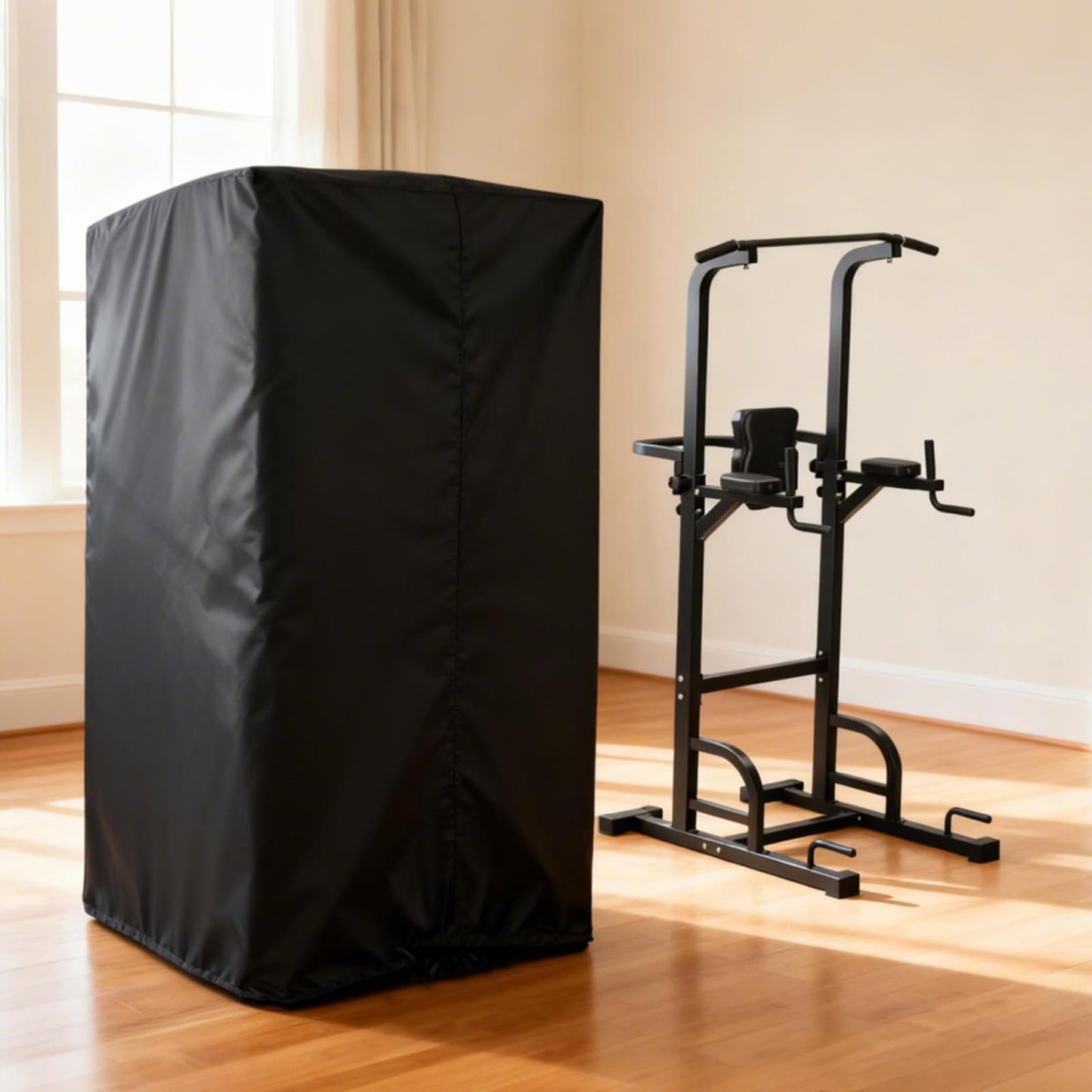 Pull Up Bar Station Cover, 42 x 40 x 64 in Power Tower Cover with Drawstring, 210D Oxford Cloth Waterproof Dustproof Outdoor Cover, Black