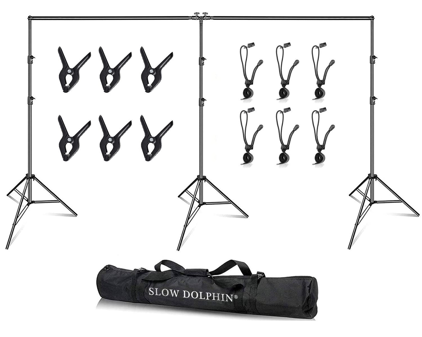SLOW DOLPHIN Photo Video Studio 20ft (Wide) x 10ft (Tall) Heavy Duty Adjustable Width & Length Photography Backdrop Stand Background Support System Kit with Spring Clamps, Backdrop Clips, Carry Bag
