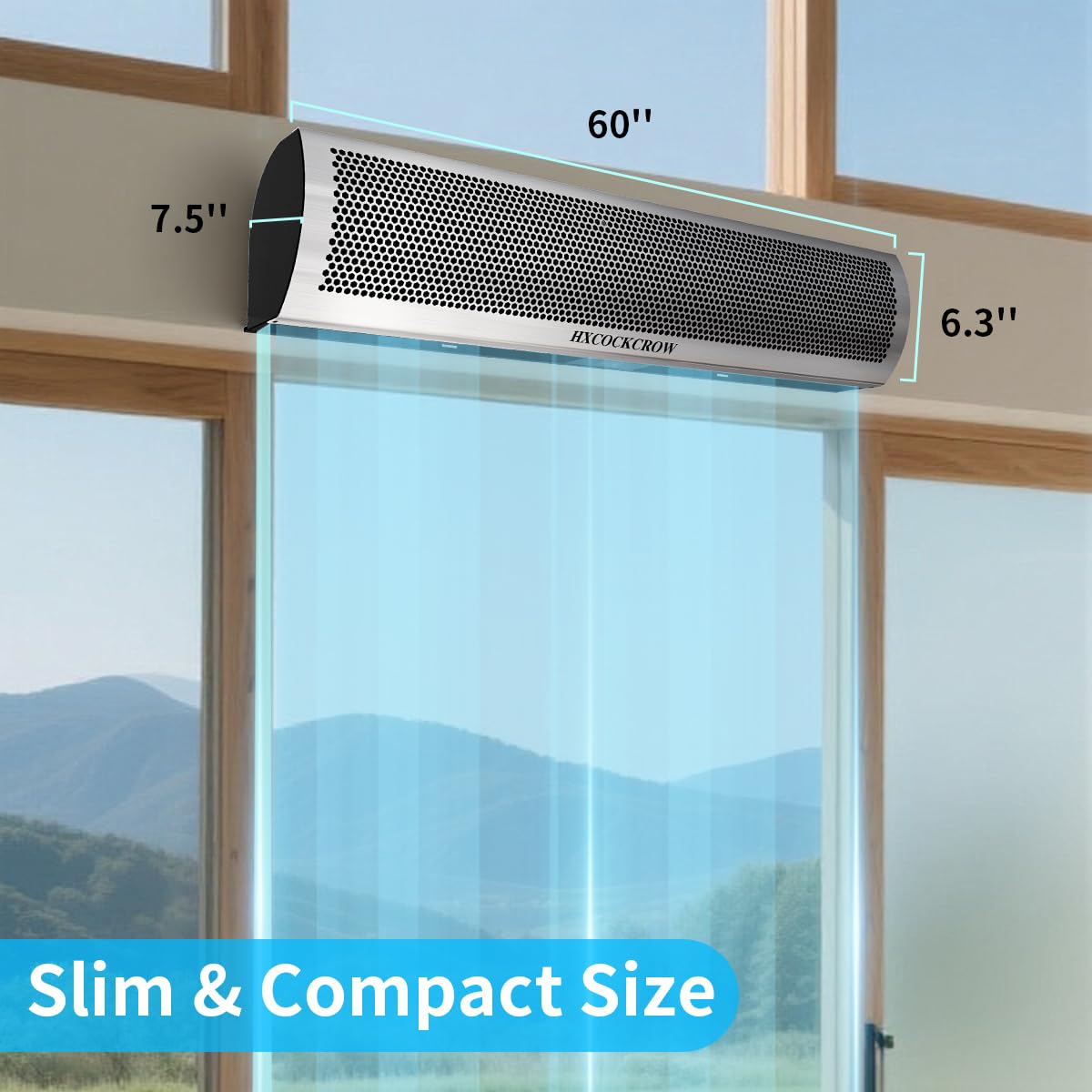 HXCOCKCROW 60 inch Commercial Air Curtain for Doors Stainless Steel, 1530CFM/2030FPM High Power Air Fly Fan with Door Magnetic Switch, Wall Mounted Over Door Fan for Bugs Restaurant Garage Warehouse
