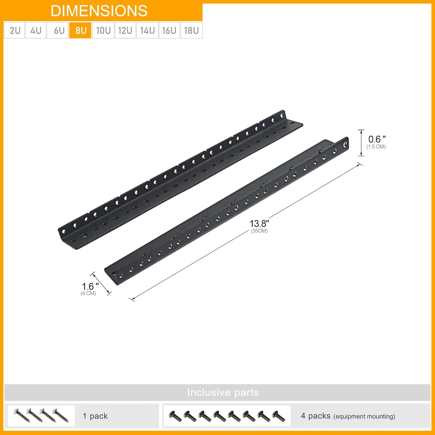 RIVECO 2 8U 3.0 mm PCS Rack Rails, Tapered Holes Rack Mount Rails for Recording & Network Wooden Cabinet Mounting