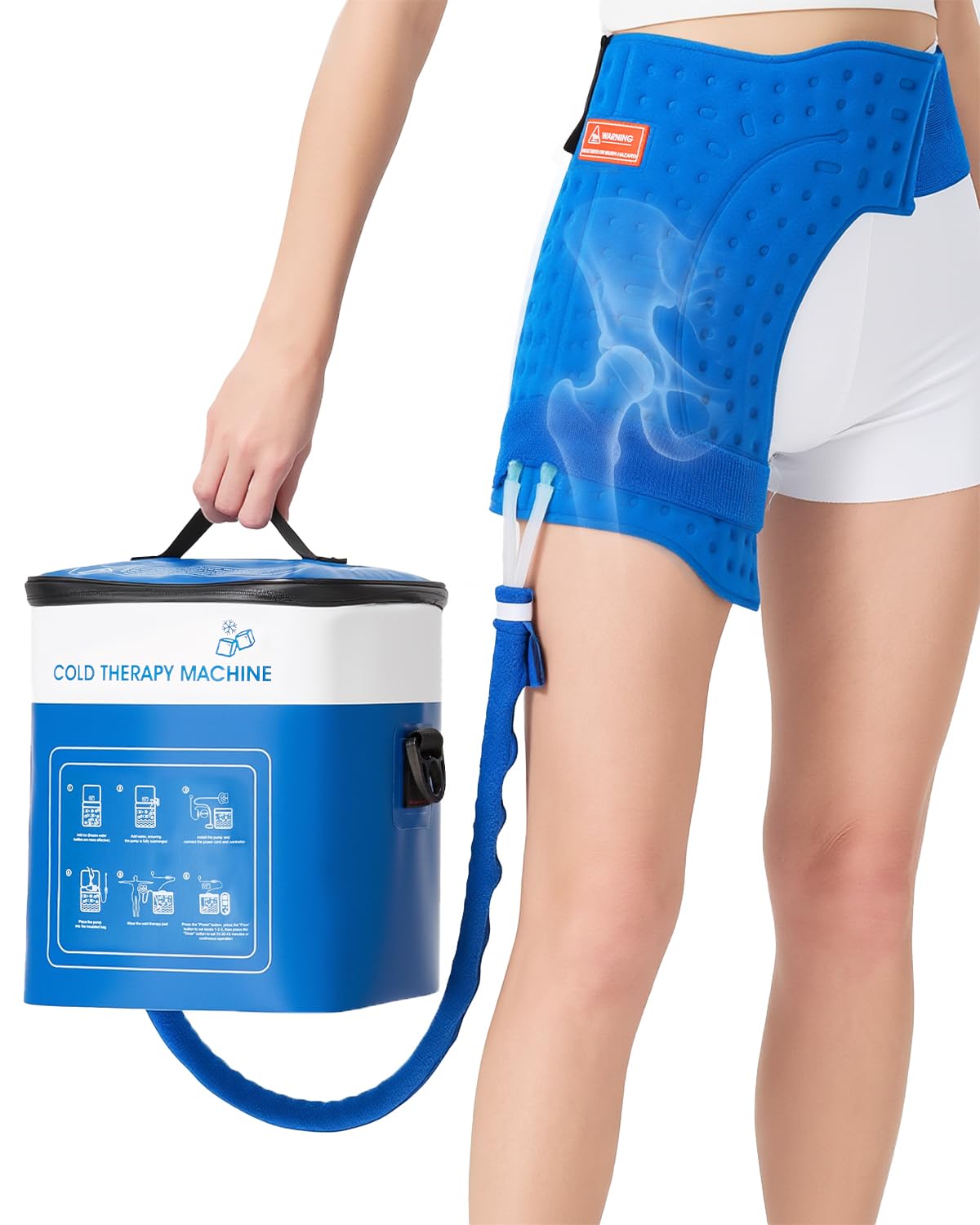 Cold Therapy Machine for Hip, 15.8Qt Large Ice Machine with Temp Display & Pressure Regulator, Cryotherapy Leak-Proof Hip-Specific Wrap, Whisper-Quiet Pump & 4 Timer Settings