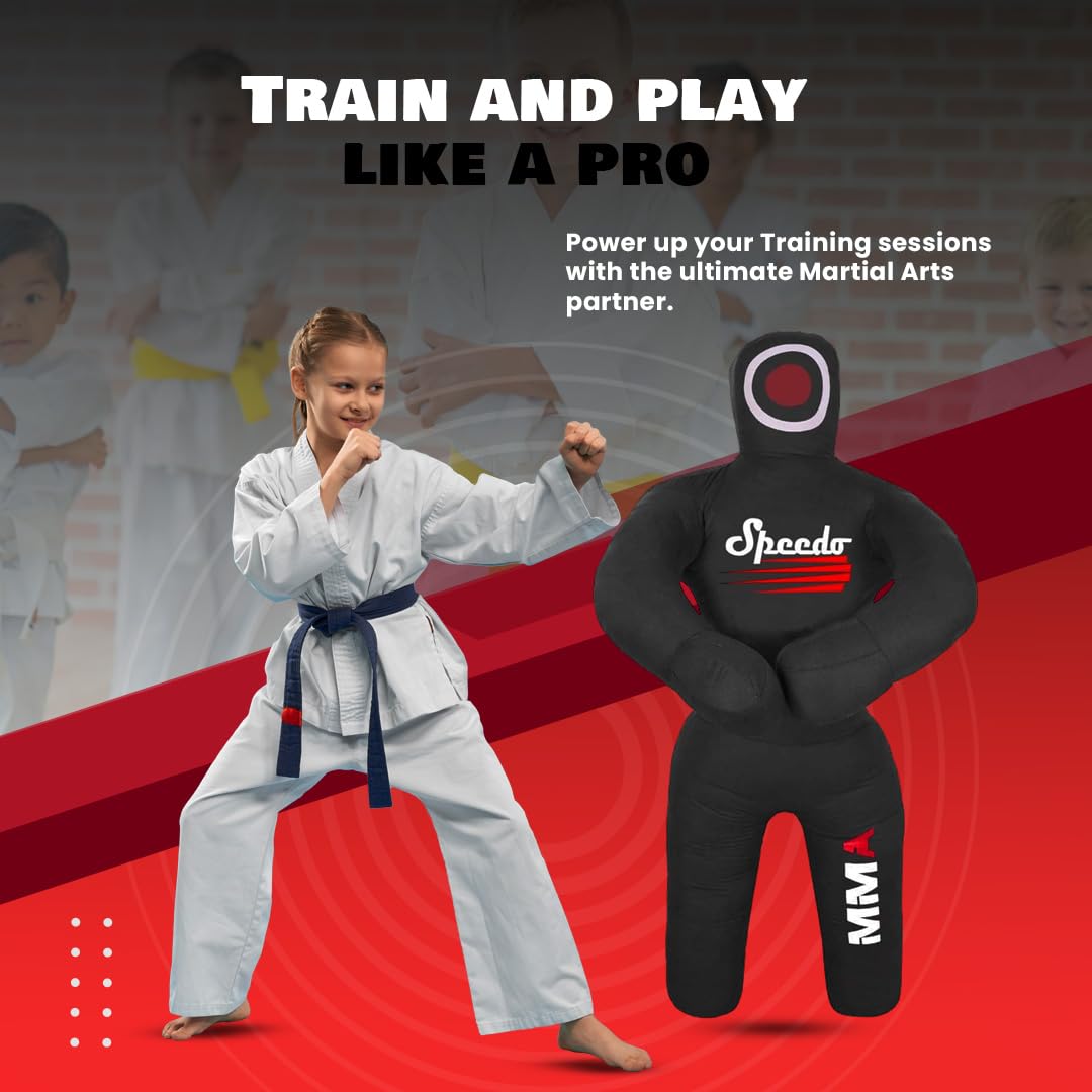 Kids Grappling Dummy – Unfilled Wrestling, Jiu Jitsu & MMA Training Partner for Kids - Durable Canvas - UNFILLED (Black, 100 CM)