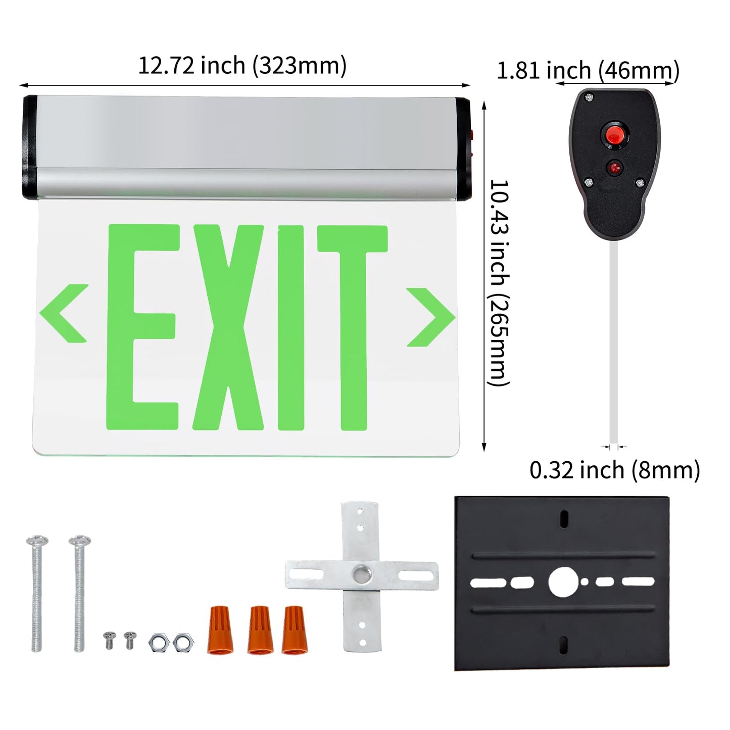 TANLUX Green Exit Signs for Business, LED Edge Lit Exit Sign, UL 924, Hardwired Emergency Exit Lights with Battery Backup, Aluminum Housing with Rotating Acrylic Clear Panel, AC 120/277V, 1 Pack