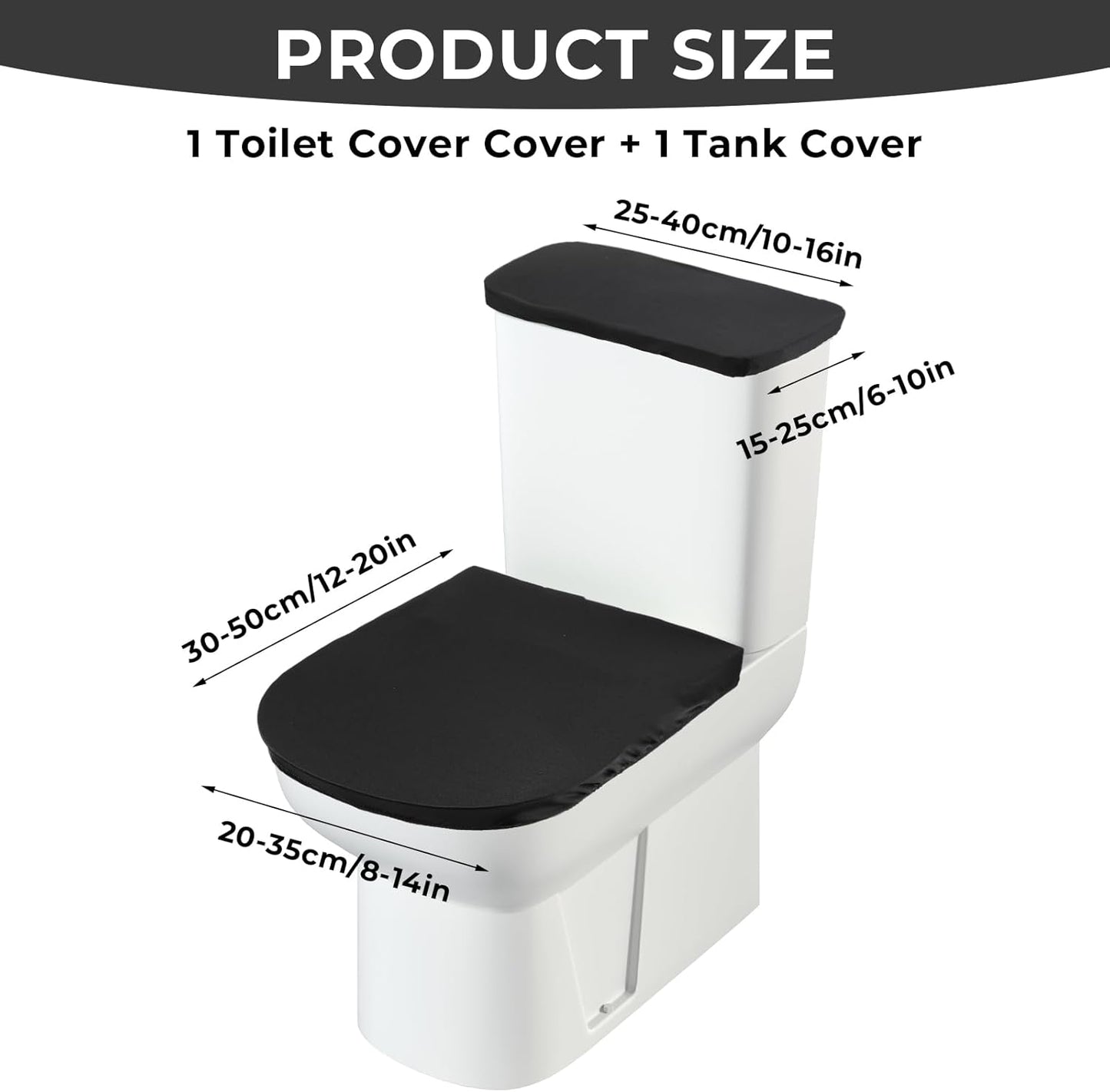 Skiennix Toilet Lid Cover Set - Soft Stretch Black Toilet Seat & Tank Covers for Universal Fit