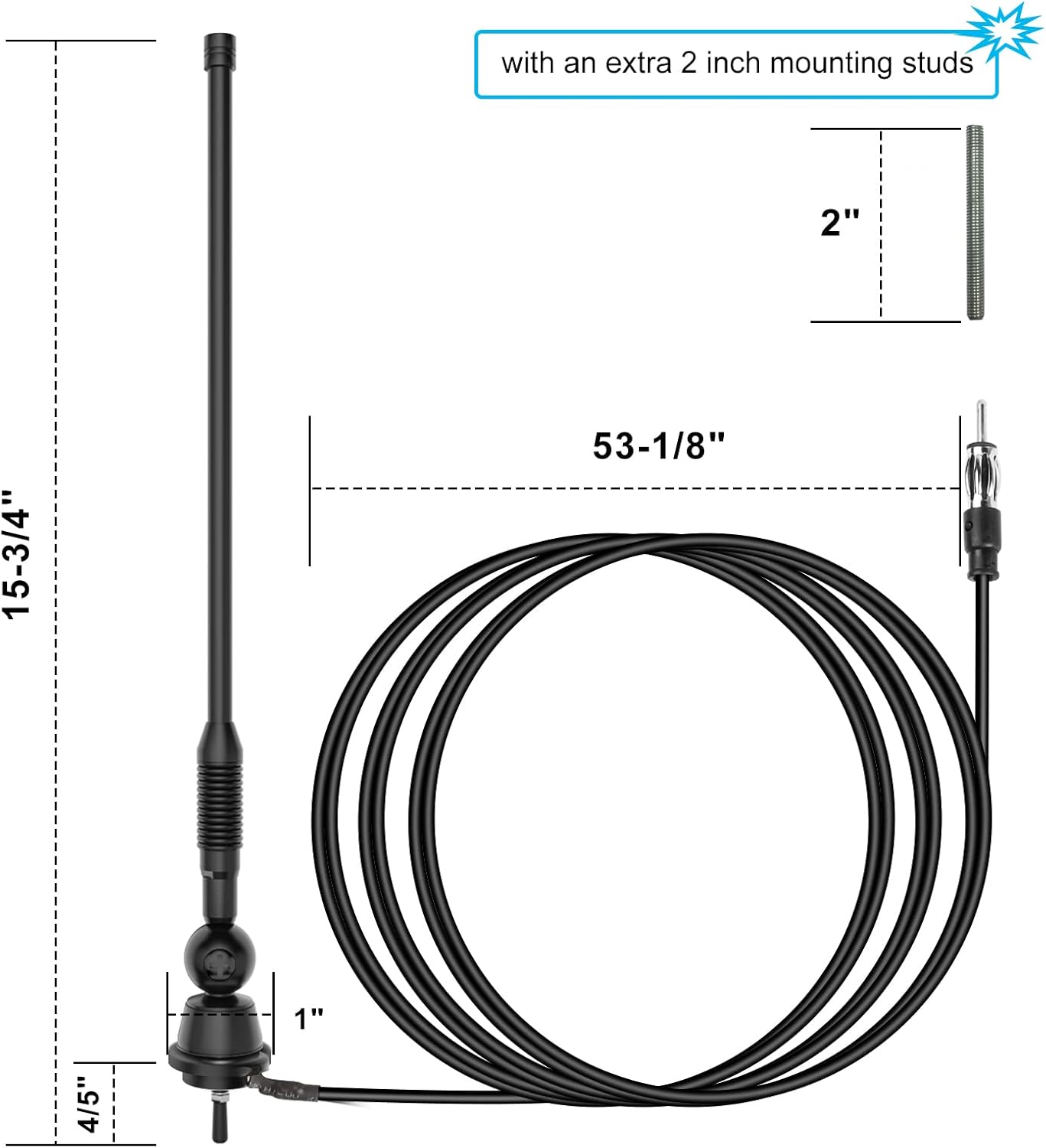 JSZAAHZ Waterproof Marine Antenna AM FM Golf Cart ATV UTV RV Car Stereo, Boat Mast Flexible radio antenna for Truck