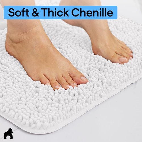 GORILLA GRIP Bath Rug Mat - Soft Absorbent Chenille | Quick Dry Microfiber, 44x26, White