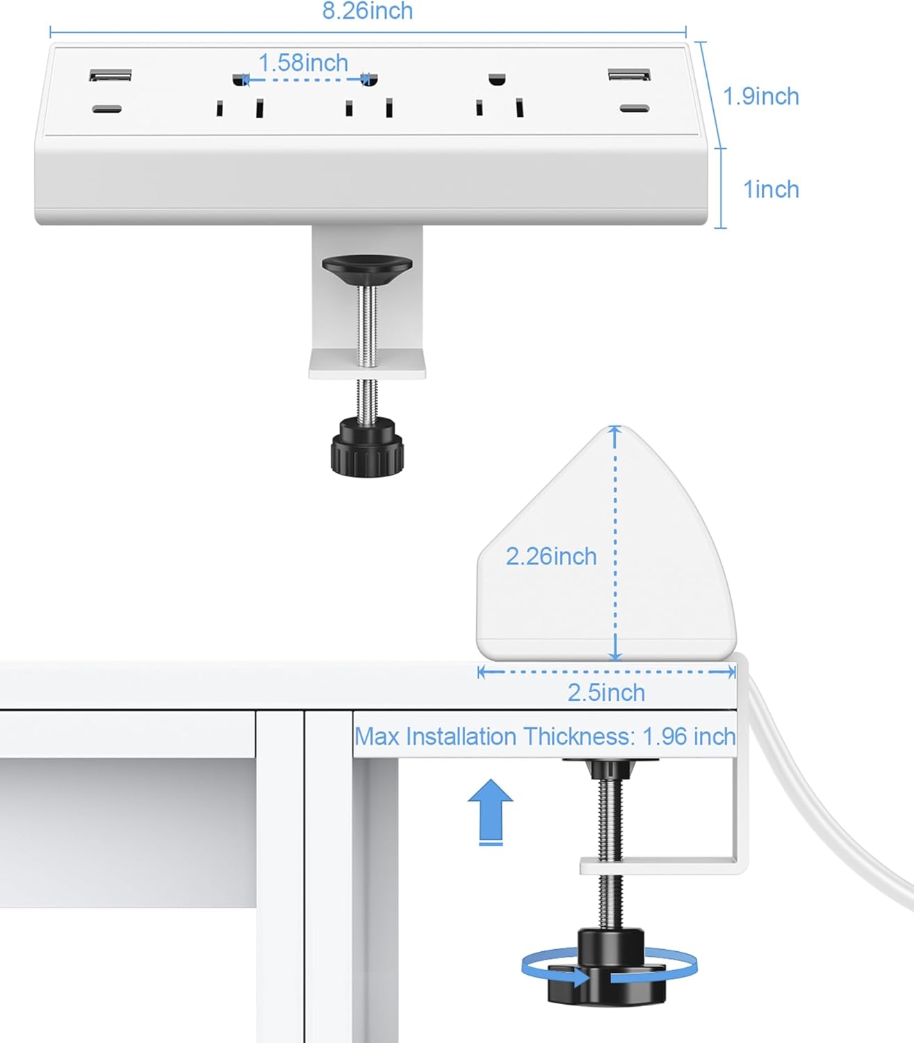 Jgstkcity Strip,40W Station,2 20W Office,3 1.96" Desk Clamp Power Total Fast Charging PD USB C Ports,Desk Edge Mount