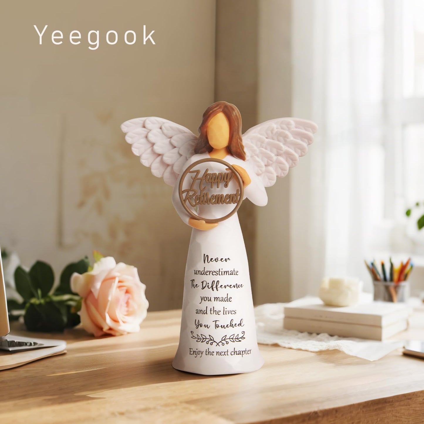 Yeegook Retirement Gift for Woman, Happy Retirement Gifts for Women Men Teacher Nurse Friend Coworker, Goodbye Farewell Retired Gifts, 6" Retirement Angel Figurine
