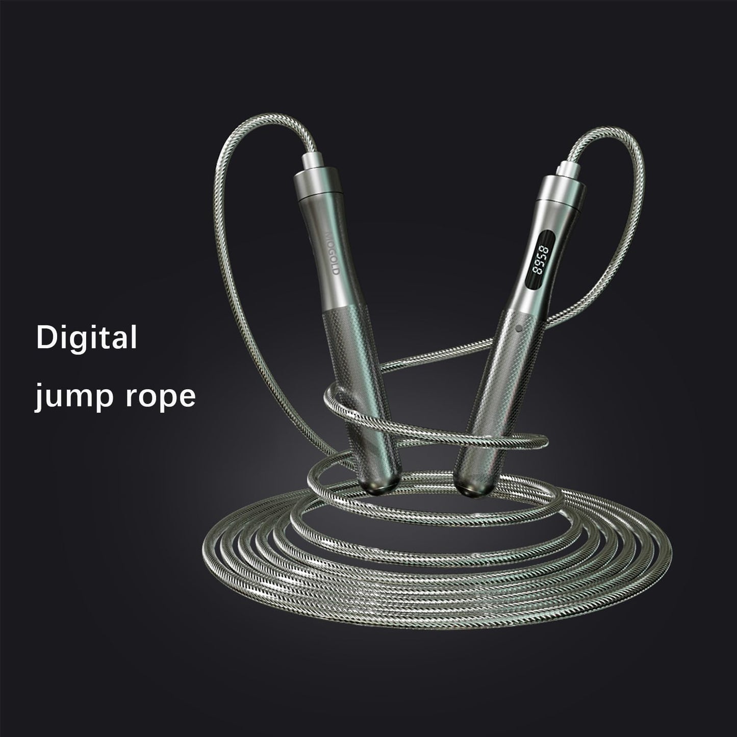 MOGOLD Counting Jump Rope, Gray Aluminum Alloy Handle with PVC Cable, 118 Inch Length, Fast Charging, Ergonomic Design, for Cardio Training (Silver)