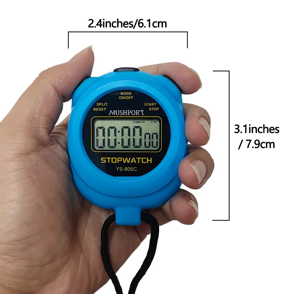 MUSHPORT 2 Pack Digital Stopwatch Sport Timer, ON/Off Countdown Large Display Simple Stop Watch for Sports Coaches PE-Teacher Referees, Blue