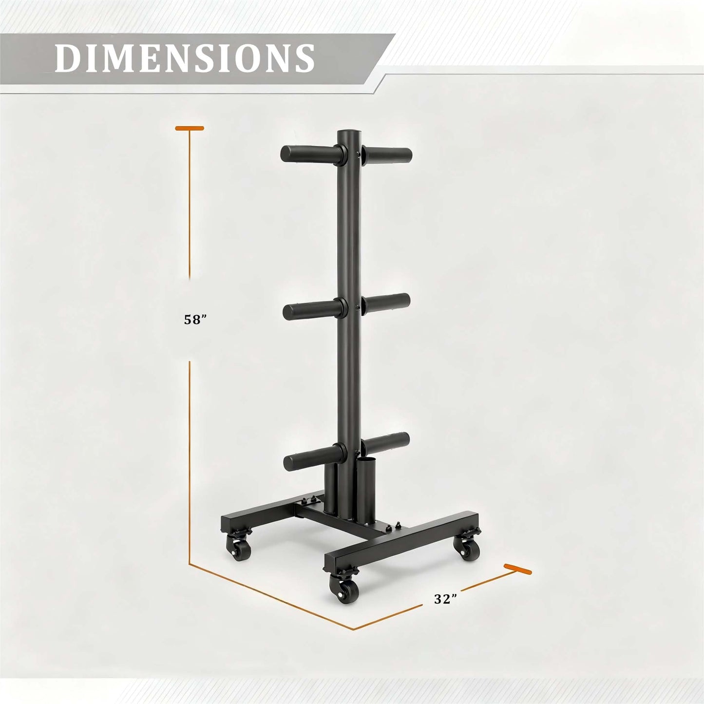 Fitvids 2-Inch Olympic Weight Plate Tree, Square w/Wheels, Black
