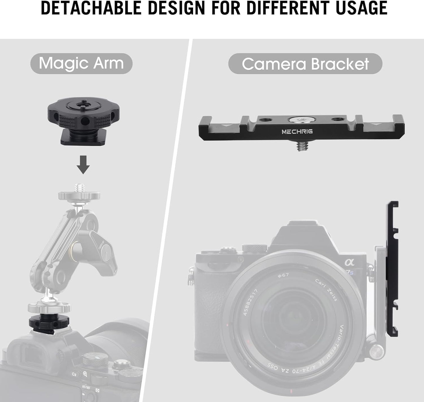 Mechrig 1/4" (62034) Dual Cold Shoe Extension Bar Mount, Aluminum Dual Hot Shoe Mount Bracket with Thread & Cable Slot