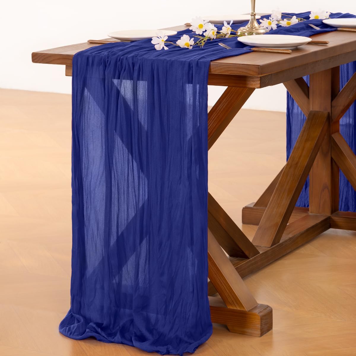 Socomi Cheesecloth Table Runner - 120 Inch Royal Blue Boho Rustic Decor for Weddings & Events