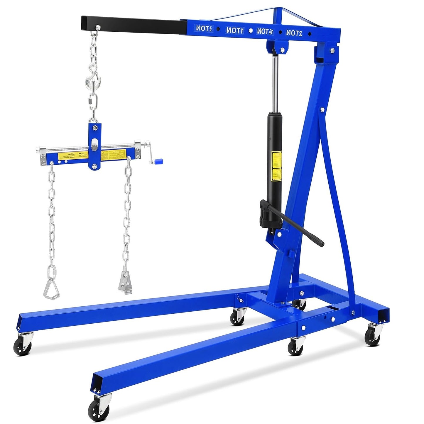 GarveeLife 2-Ton Folding Hydraulic Engine Hoist with Leveler, Shop Crane with Telescopic Boom & 6 Casters, 4400 Lbs Foldable Cherry Picker Lift for Home Garage, Workshop, Warehouse, Heavy-Duty, Blue