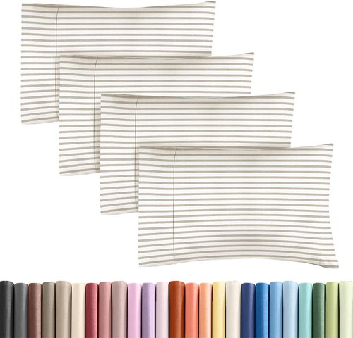 King Standard Pillow Cases - Soft Hotel Quality Covers for Comfy Bedding | Set of 4 Beige Stripes