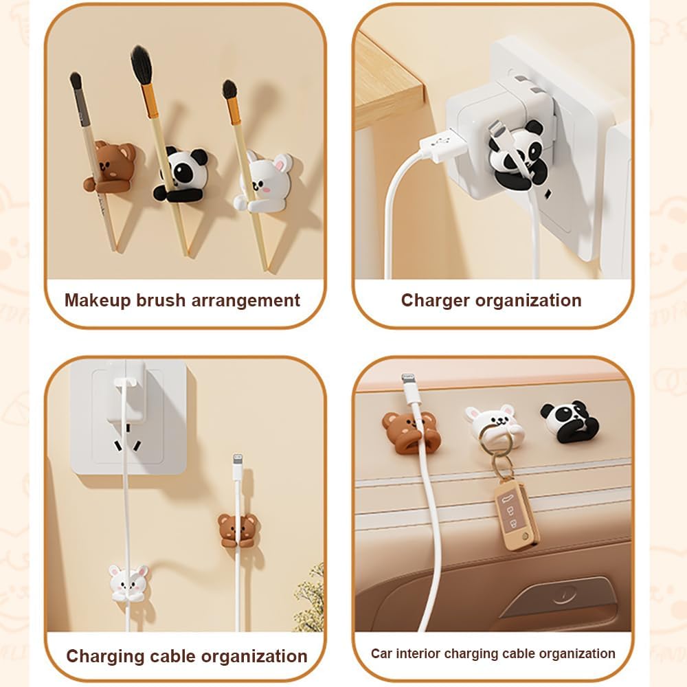 XVYLFZNP 6pcs Cute Animal Cable Organizer Adorable Panda Rabbit Bear Shaped Cable Clips Desk Cable Management Cord
