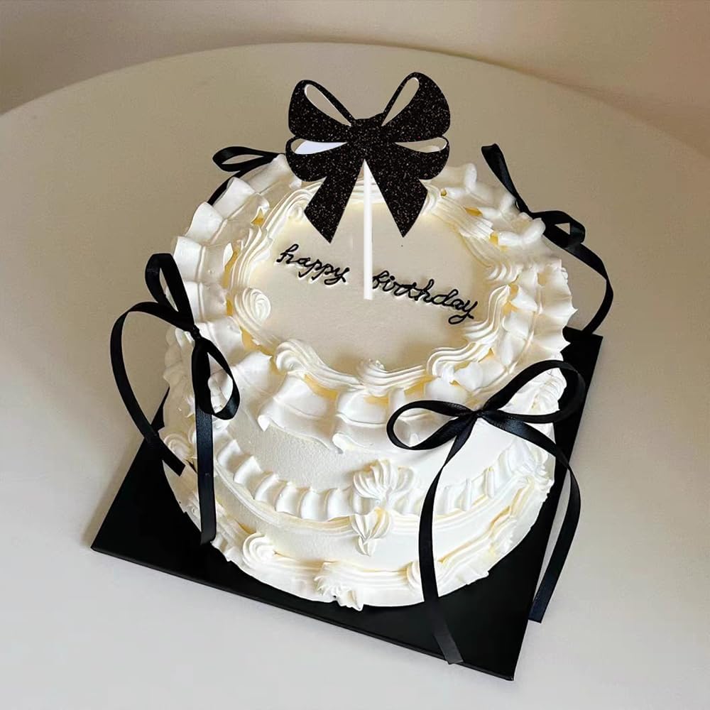 Skiennix 20 PCS Black Bow Cake Toppers - Elegant Party Decorations for Birthdays & Weddings