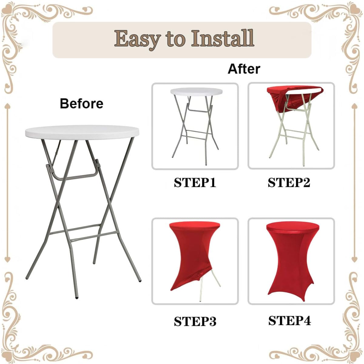 Albassa 2 Pack Cocktail Table Covers 32"x43" Spandex Stretch Highboy Top Tablecloth Fitted Round Table Cloths for Bar Wedding Cocktail Party Banquet Tables (2, Red, 32"x 43")