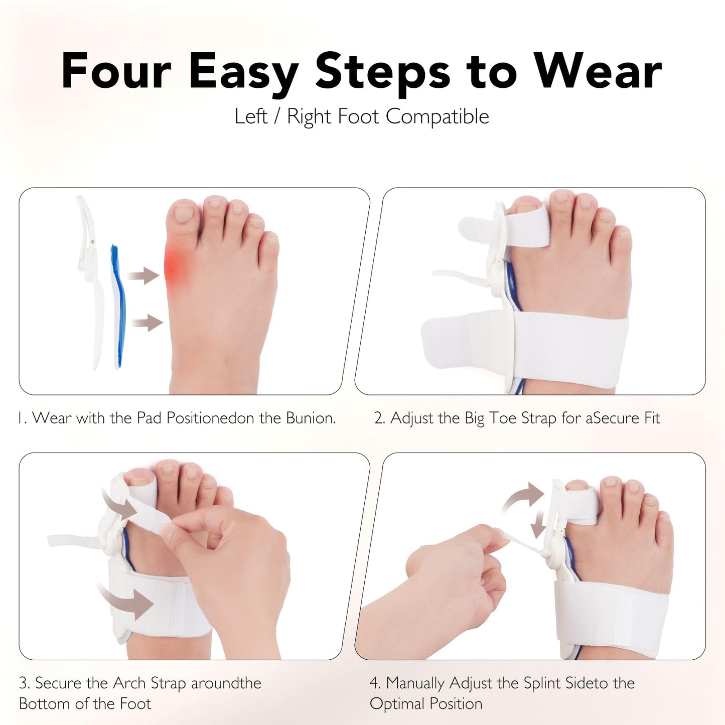 Hayruoy Bunion Corrector for Women & Men, Hallux Valgus Relief and Toe Alignment, include Toe Stretcher Band & Toe Separators, Free Size White