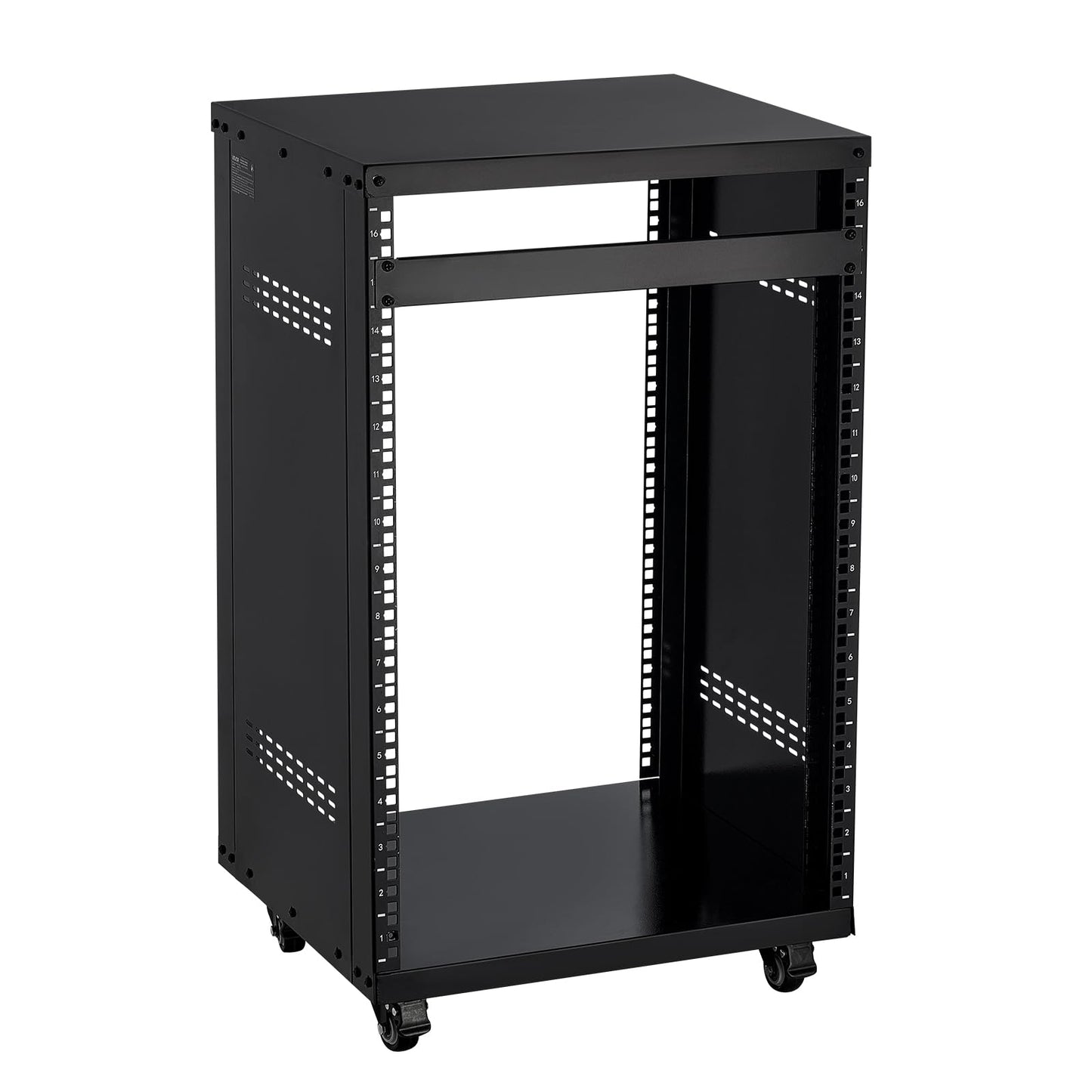 VEVOR 16U AV Rack, Recording Studio Rack Cabinet, Open Frame Server Rack with Locking Caster Wheels, Removable Side Panels & Vent Design for 19" Network, Audio, Video, IT & Network Equipment Mounting