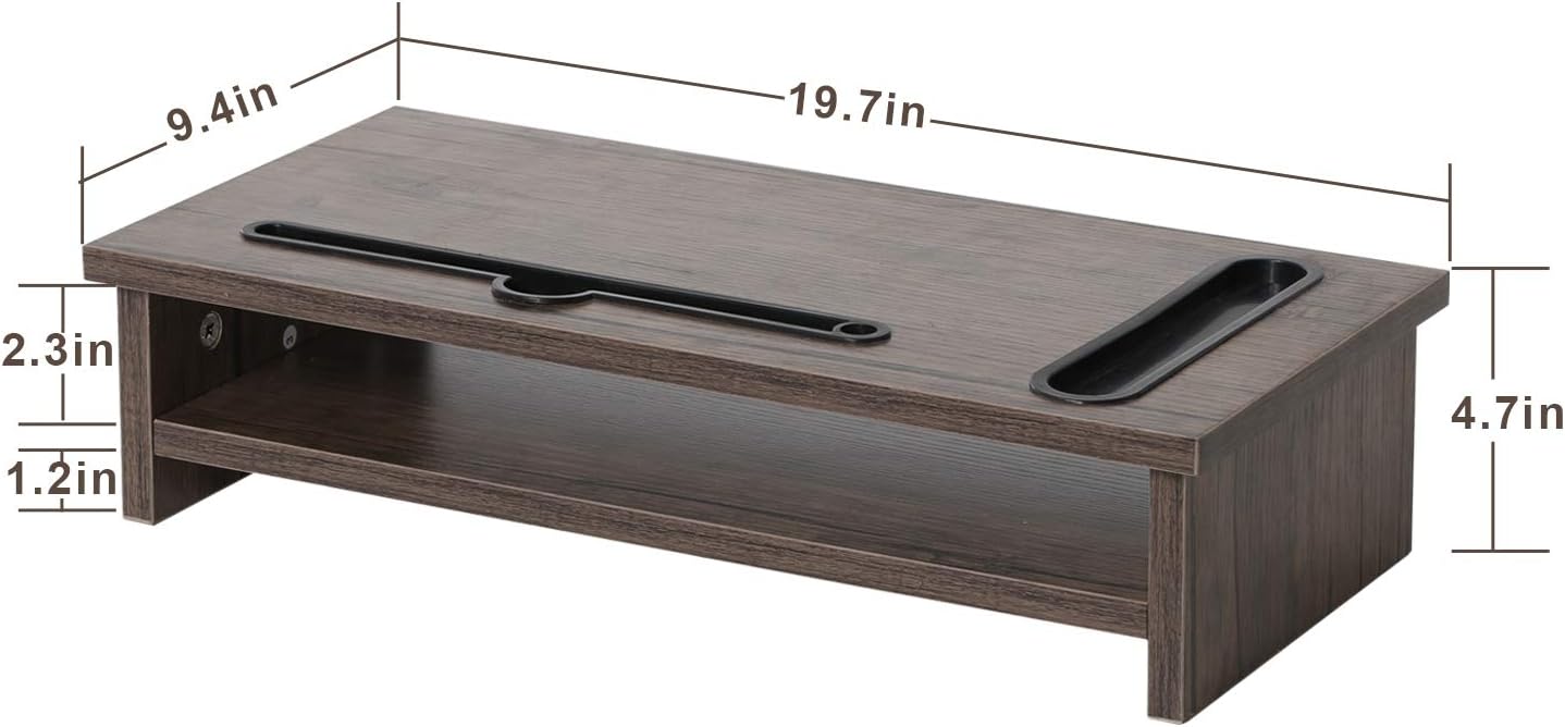 Management,2 VECELO Wood Computer Monitor Stand Riser,TV/Laptop/Printer/PC Desk Shelf with Cellphone Holder and Cable