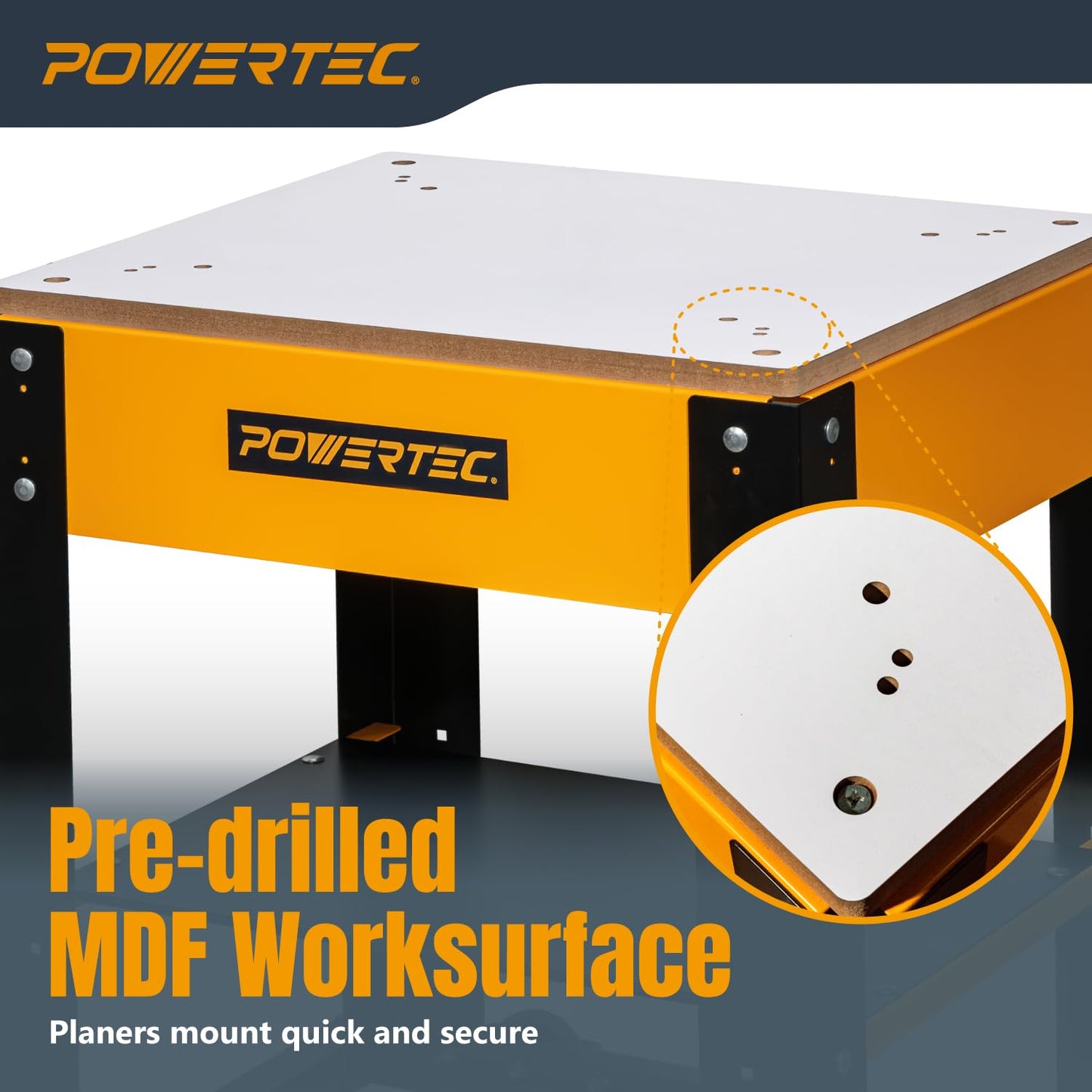 POWERTEC Tool Stand with Wheels, Casters & Melamine MDF Table Top, Power Tool Stand for Miter Saw, Drill Press, Belt Sander, Bench Grinder, Band Saw, Scroll Saw, Planer, Orange (UT1008)