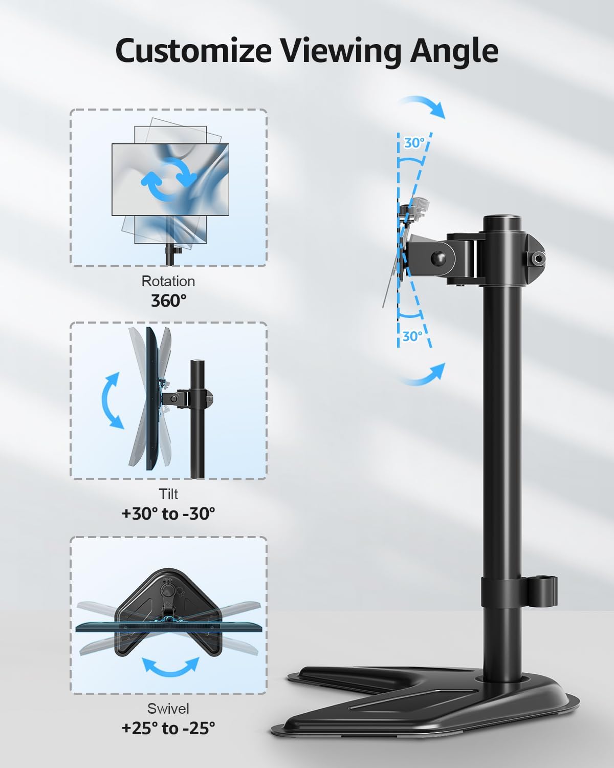 MOUNTUP 13'' 32'' 17.6 lbs, 75x75/100x100 MU0023 Single Monitor Stands, Freestanding VESA Monitor Desk Mount fits