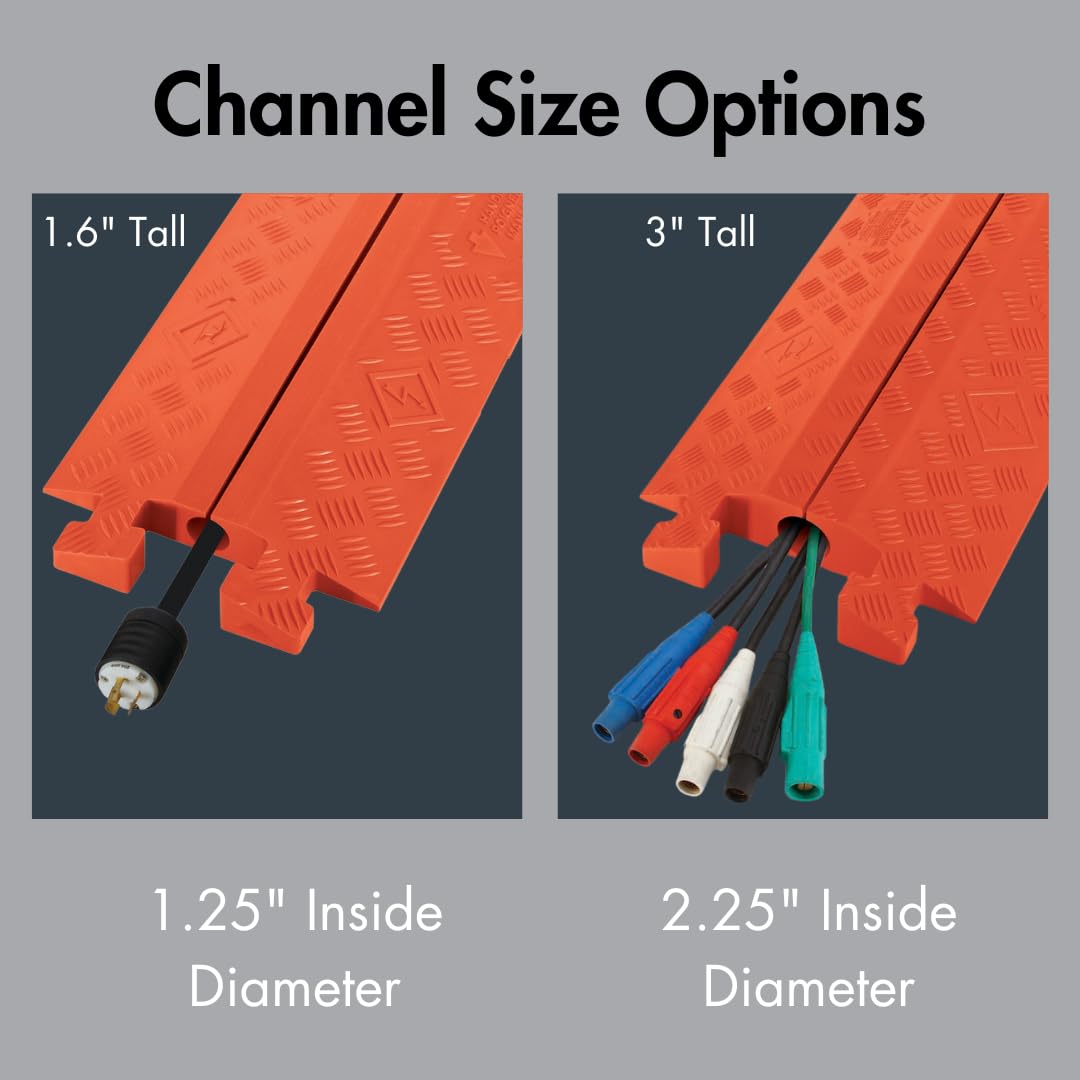 Checkers 1 Channel Industrial Drive Over Cable Protector, Drop in for 1.25" Lines, 17k/Axle Load Capacity Hose and Cable Ramp for Heavy Duty Equipment, Made in The USA, Yellow, CP1X125-GP-Y