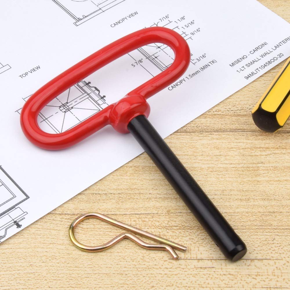 2PCS 1/2*4-1/2 "Hitch Pin and Clip Red Handle Hitch Trailer PinsTowing Security Pin for Trailers, Lawn Equipment & Snow Plows - Easy Install Hitch Pin