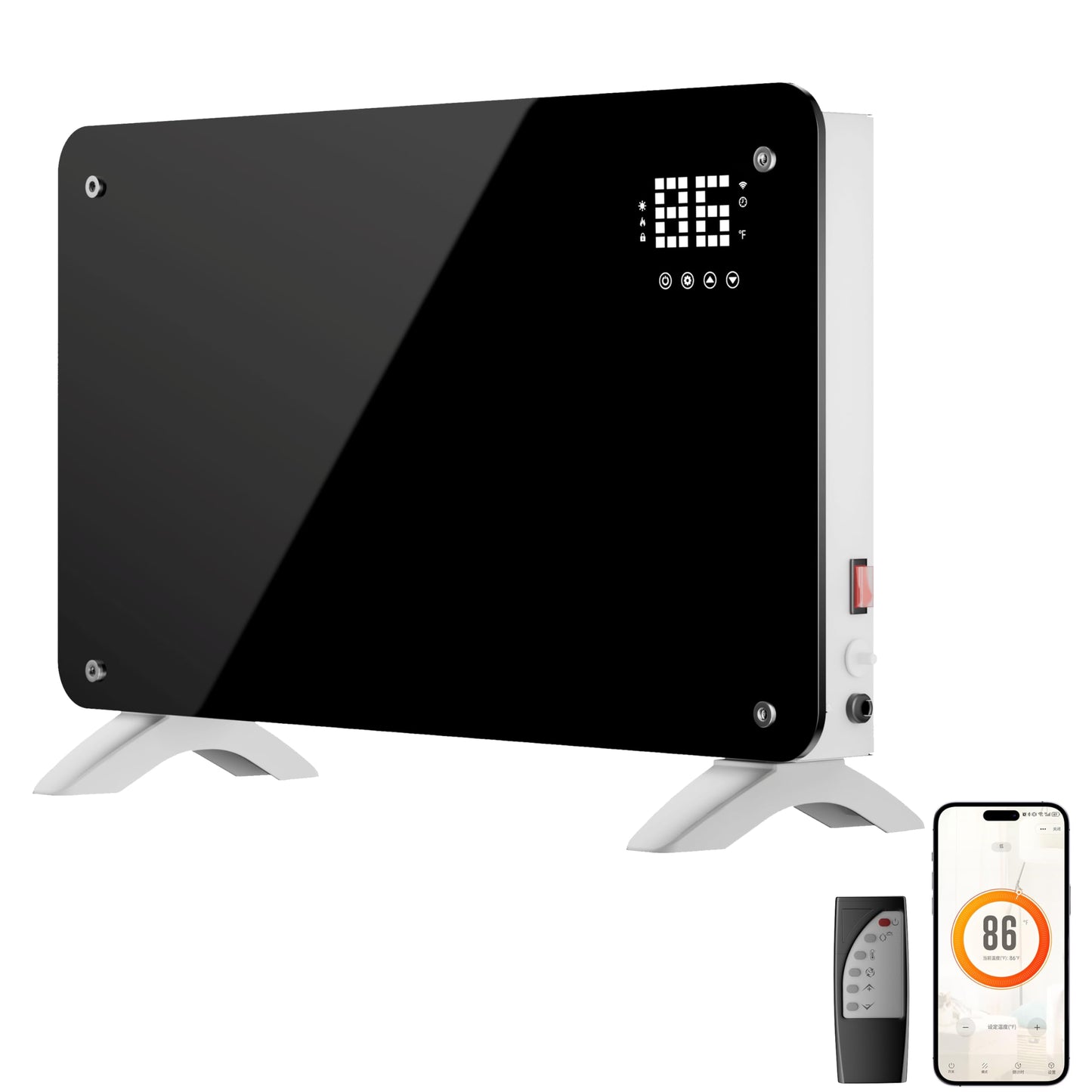 SUNDATE Convection Heater Wifi Control, Indoor Space Heater, 1500W Electric Heating with Remote Control, Digital Display, Fast Heating, 24H Timers for Living Room, Bedroom, Office (Black W/White)