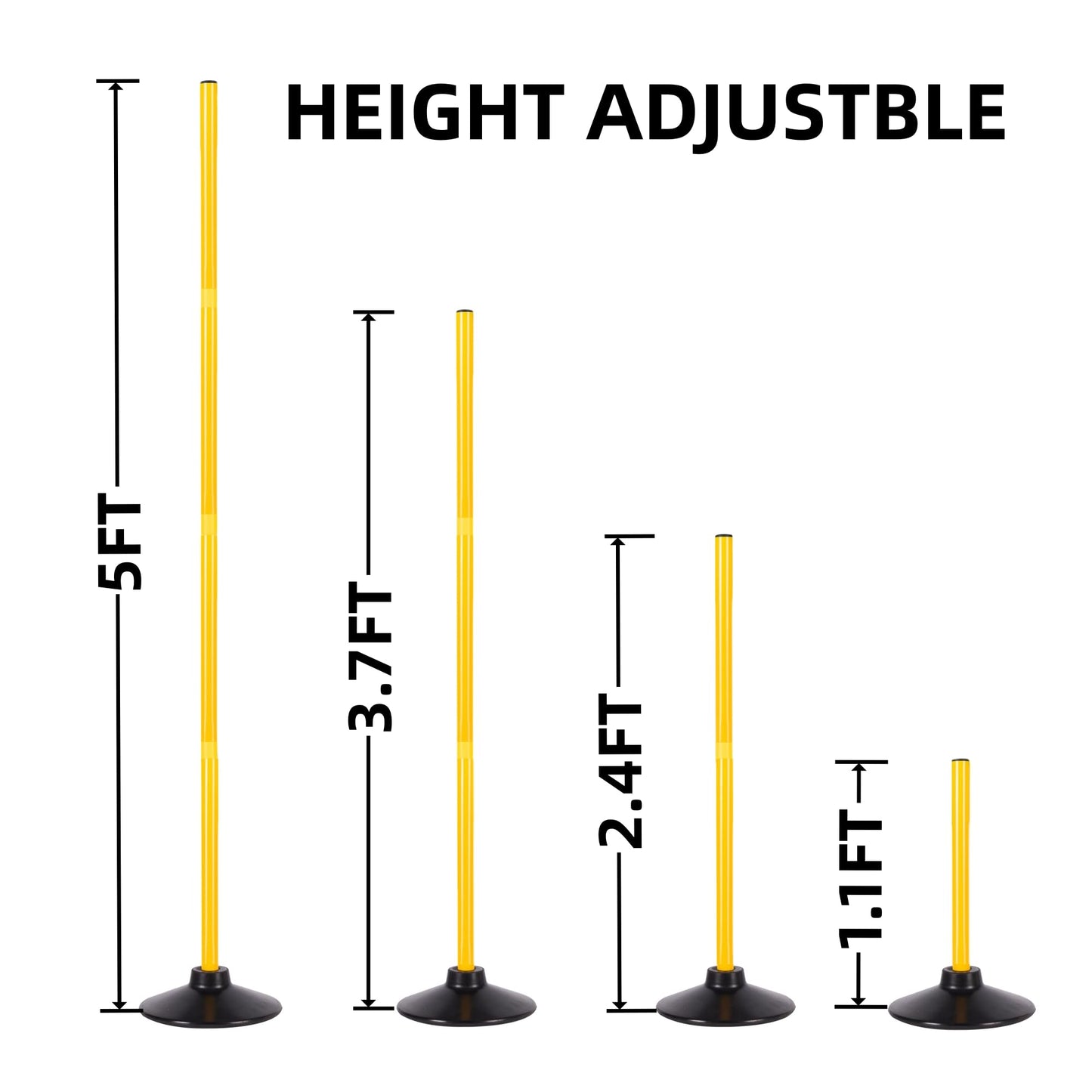 Nbguigdstr 6 Pcs 5 FT Adjustable Agility Training Poles for Soccer,Basketball,Football, Horse,Dog-Speed and Agility Training Equipment Sports Training Poles with Rubber Bases and Bag (Yellow)