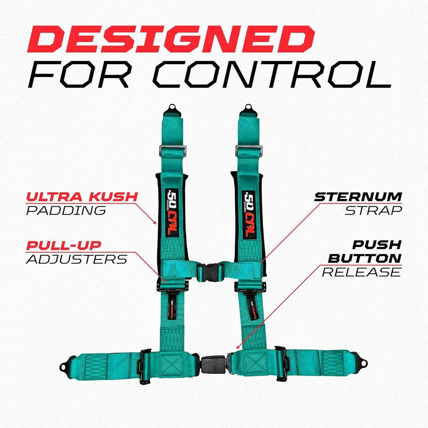 1pc 4 Point Harness for Bucket Seat Push Release 10 Color Harnesses Racing Harness 4 point Race Car UTV, RZR (Teal, 3in) [6062]