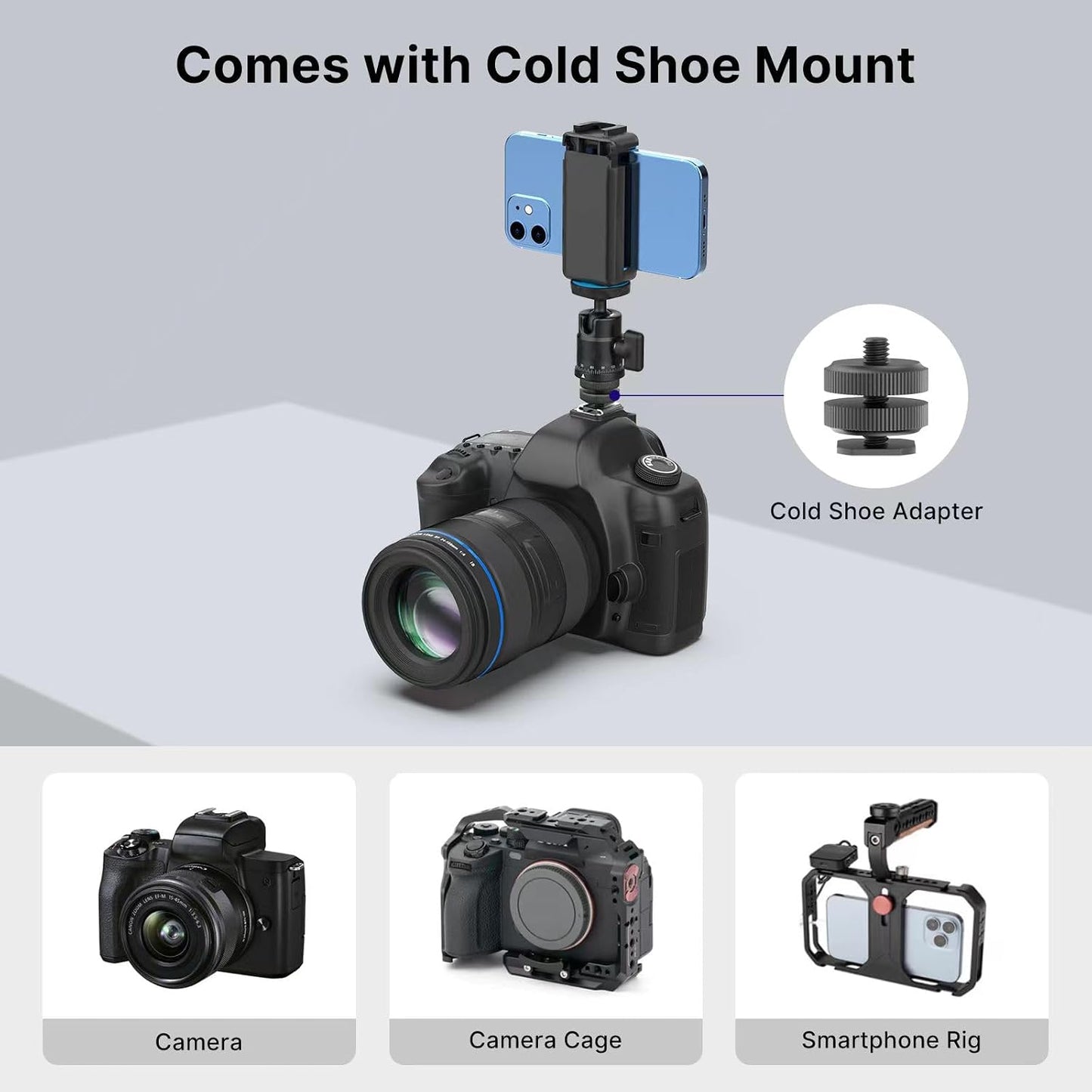 rubesee 1/4" 360 5.5lbs Mini Ball Head, Panoramic Camera Tripod Head with Screw Shoe Mount, Rotatable Metal Adapter