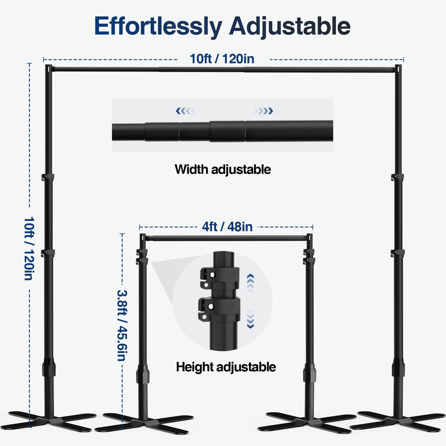 EMART Backdrop Stand Heavy Duty 10x10Ft, Pipe and Drape Photo Background Photography Kit, Adjustable Metal Frame with X-Shaped Base for Wedding Birthday Party Decoration-Black